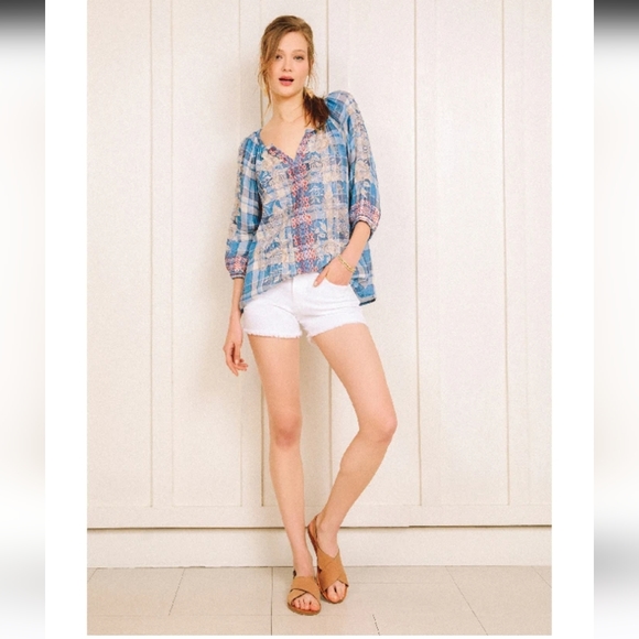 Johnny Was Workshop Surya Split Back Embroidered Top Size M - Picture 5 of 8